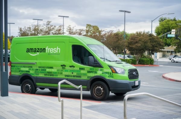 A vehicle carrying Amazon Fresh items