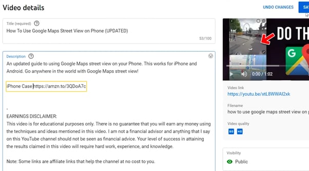 Adding affiliate links in YouTube video descriptions
