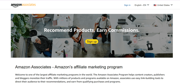 Amazon Associates Program homepage