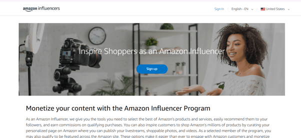 Amazon Influencer Program Homepage