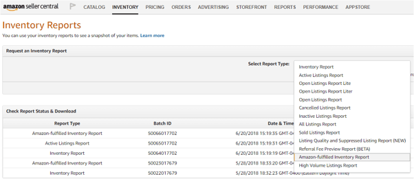 Amazon Inventory Ledger Report Page