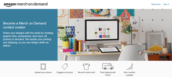 Amazon Merch on Demand Landing Page