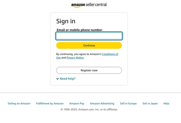 Amazon Seller Central Sign-in page