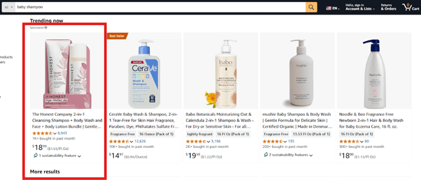 Amazon baby shampoo keyword search