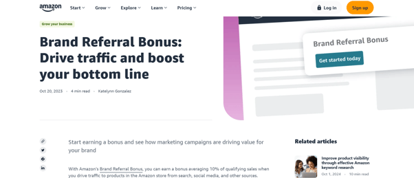 A screenshot of Amazon’s Brand Referral Bonus webpage