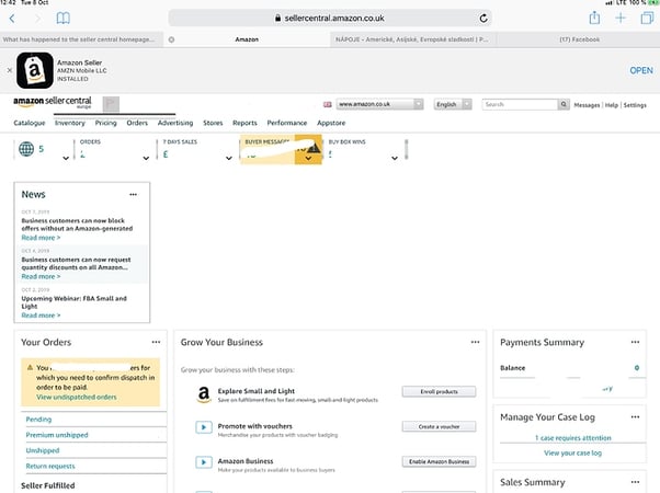 Amazon seller central home page