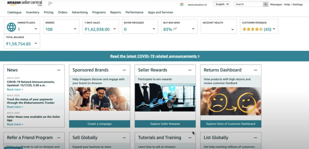 Amazon seller dashboard
