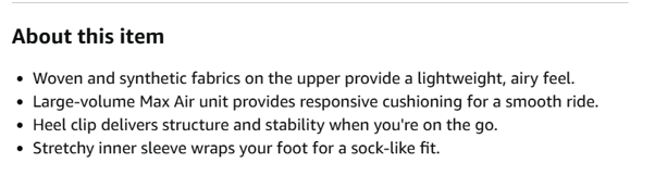 Bullet Points example for womens shoes on Amazon