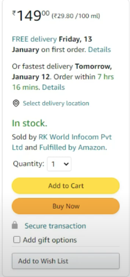 How Amazon buy box appears on the site