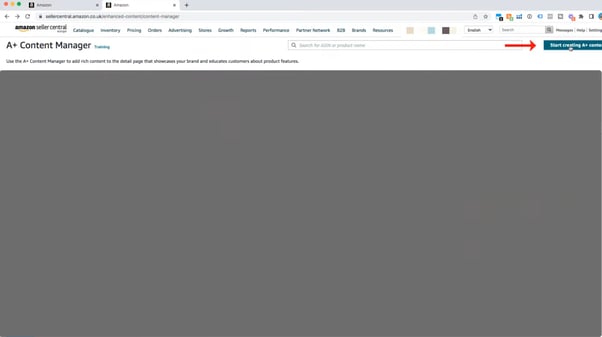 A+ content manager section under advertising on Amazon seller central