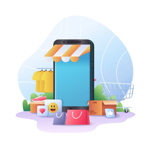 Illustration of mobile phone with amazon shopping packages