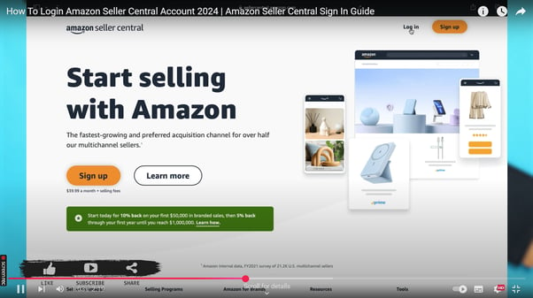 Log-in process of Amazon Seller Central account