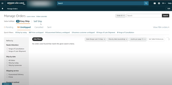 Manage orders on amazon seller dashbord