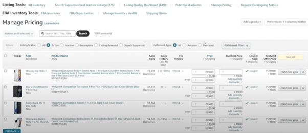 Manage pricing on amazon seller dashboard