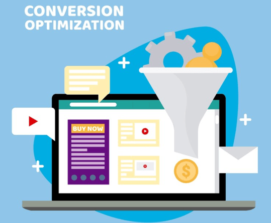 Optimization funnel display on a laptop