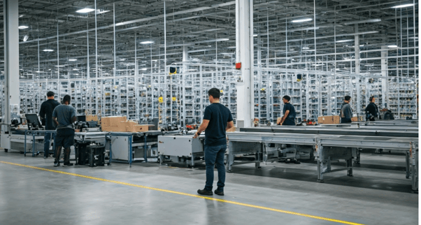 People working inside a warehouse