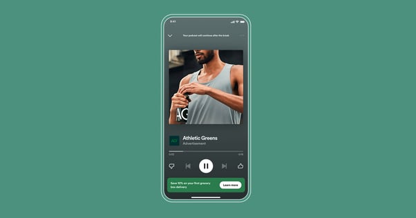 Podcast audio ad on green background