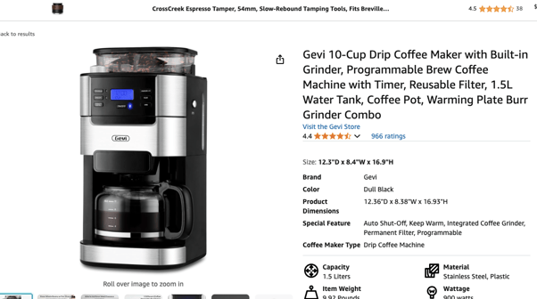 Product listing of a coffee maker&nbsp;