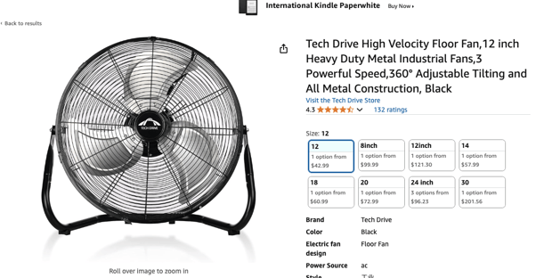 Product listing of a fan