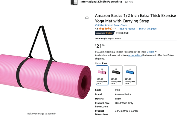 Product listing of a yoga mat&nbsp;