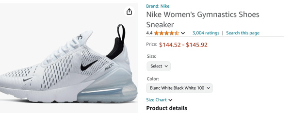 Product title example for Nike Women's Shoes