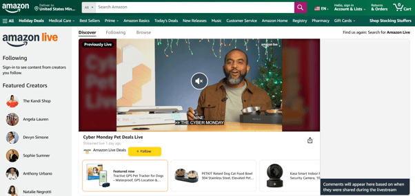 Screenshot of an amazon influencer demonstrating products on Amazon live