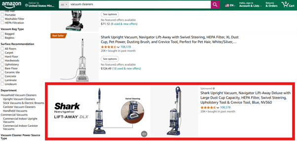 Screenshot of sponsored product ads on Amazon