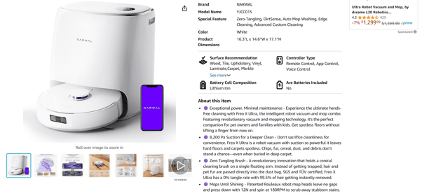 Screenshot showing detailed product description