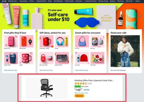 Sponsored Display ad on Amazon home page