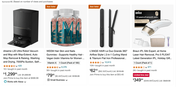 Sponsored products on Amazon screenshot