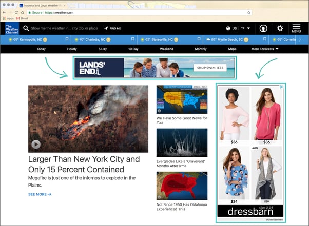 Weather website with display clothing ads