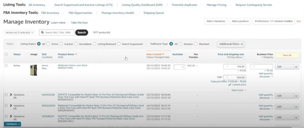 inventory management on amazon seller dashboard